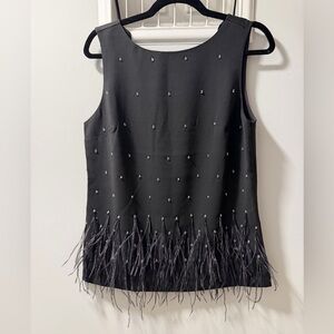 Ann Taylor NWT Black Embellished Feather Top
